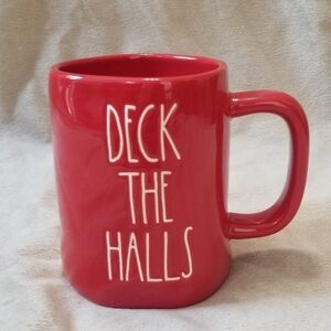 Rae Dunn Deck The Halls Christmas Holiday Coffee Mug. Red w/ White Letters. NWT.